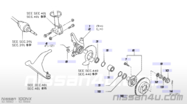 Wielnaaf linksvoor Nissan 100NX B13 / Nissan Sunny N14/Y10 40015-50Y00 Gebruikt.