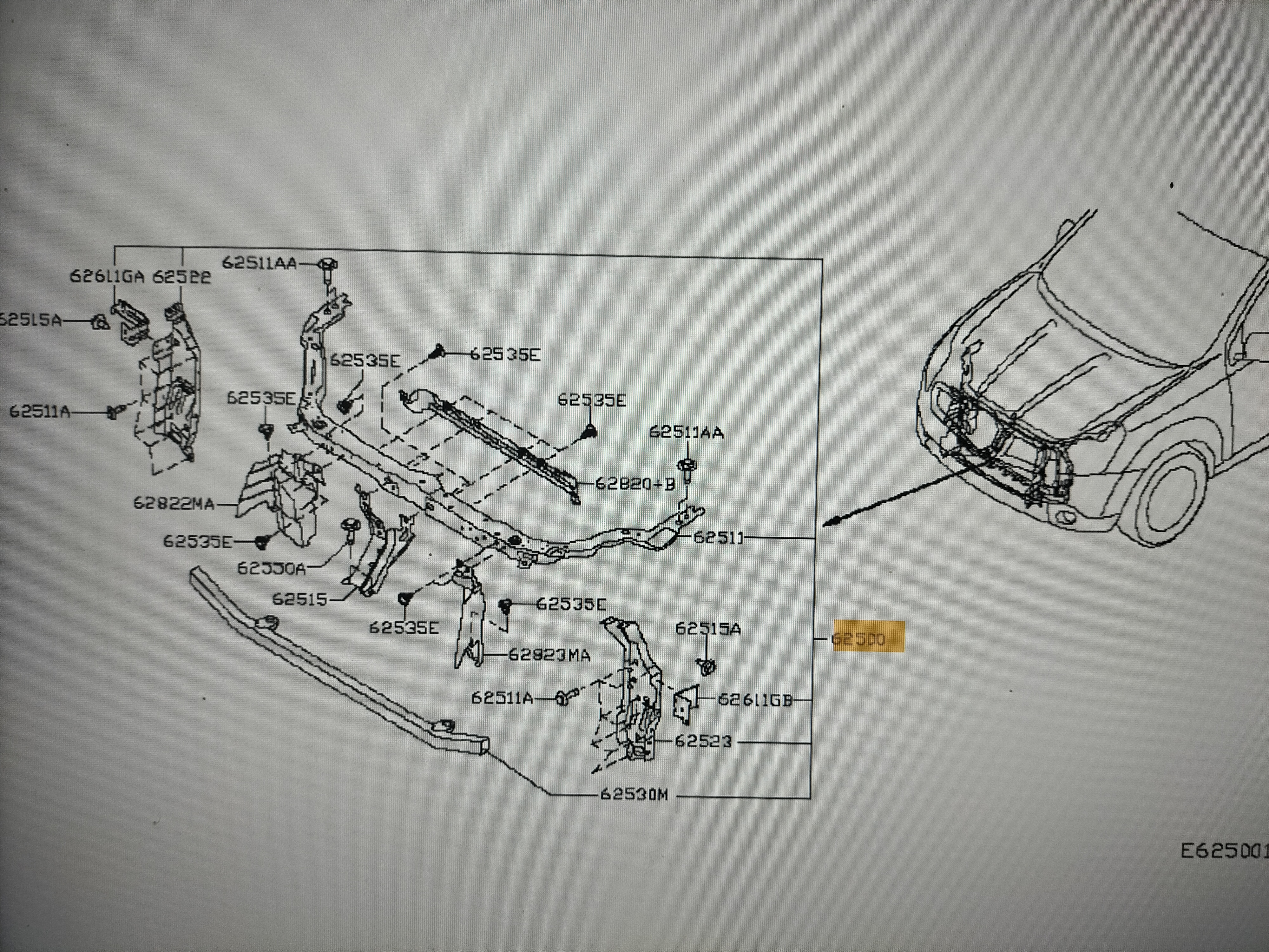 Support assy-radiator core HR16DE/ K9K/ M9R/ MR20DE Nissan Qashqai J10/ JJ10 62500-BR20A New.