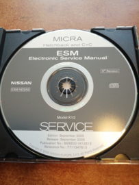 Electronic Service Manual '' Model K12 series '' Nissan Micra K12 SM5E00-1K12E1E Used part.