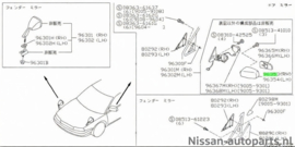 Spiegelhuis rechts Nissan 96353-66Y00 B13/ N14/ W10 ichikoh 8211 Gebruikt.