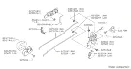 Deurslot mechaniek rechtsachter Nissan Primera P11/ WP11 82552-2F000 Origineel.