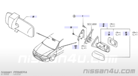 Cover-mirror body, left-hand Nissan Primera P11 / WP11 96336-2F075 (primer) (3004-205 3004-207)