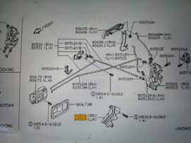 Bescherming deurslotstang linksvoor Nissan Micra K11 80519-41B00 Variant 1. Gebruikt.