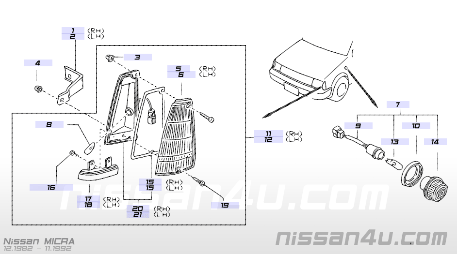 Lamp clearance, right-hand Nissan Micra K10 26140-01B75 Original.
