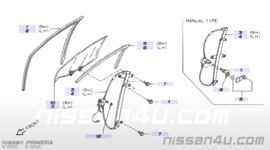 Regulator door window, right-hand Nissan Primera P10 80700-70J00 Used part.