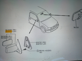 Buitenspiegel links Nissan Micra K11 96302-BF863 Zwart metallic. Nieuw.