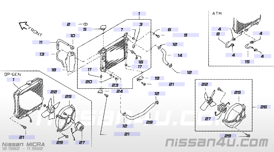 Radiateur MA12S Nissan Micra K10 21410-05B07 Gebruikt.