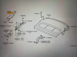Zijafscherming hoedenplank links Nissan Primera P11 hatchback 79909-9F601 Gebruikt.