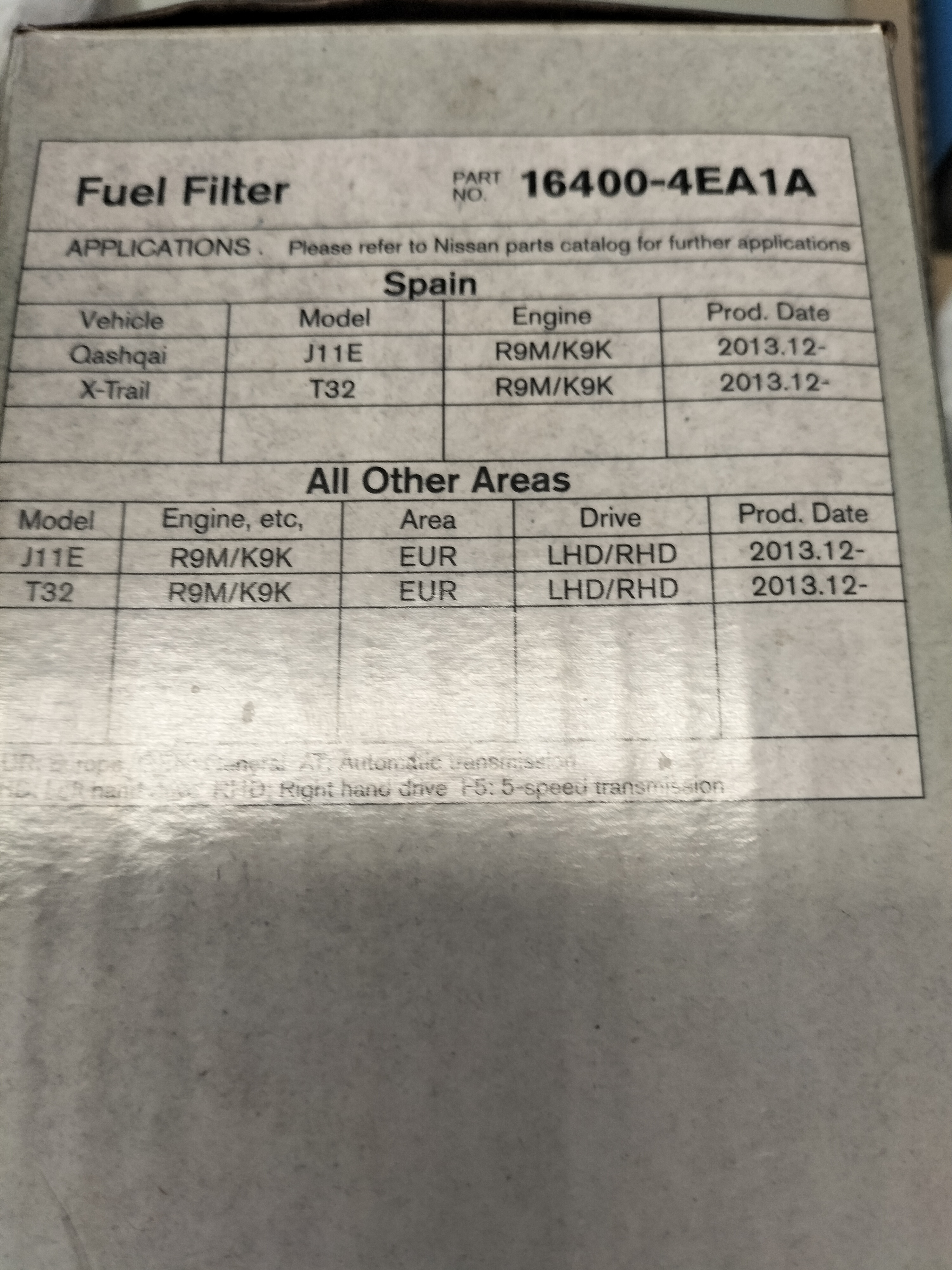 Fuel filter Nissan 16400-4EA1A Original