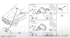 Spiegelglas rechts Nissan Terrano2 R20 96365-0F000 onverwarmd nieuw