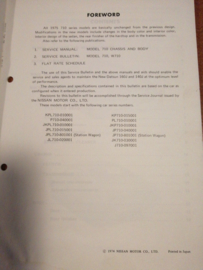Service bulletin Nissan Datsun volume 212. Modification of Datsun 160J / 140J (1975 model)