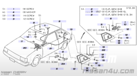 Hendel zijraam links Nissan Cherry N12 83610-21M00