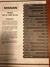 Service manual '' Model F22, H40 series '' SM2E-F2H4G0 Nissan Cabstar F22 / H40