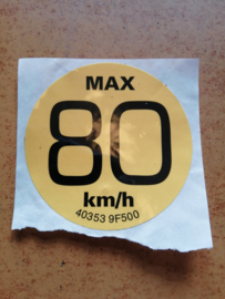 Label-caution ''MAX 80 KM/H'' Nissan 40353-9F500 CK12/ D40/ E11/ K11/ K12/ N16/ P11/ V10/ WP11 Original.