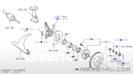 Wielnaaf Nissan Almera N15. Rechtsvoor. Zonder ABS 40014-0M000