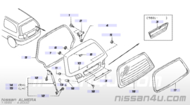 Gasveer achterklep Nissan Almera N15 rechts 90450-0N000