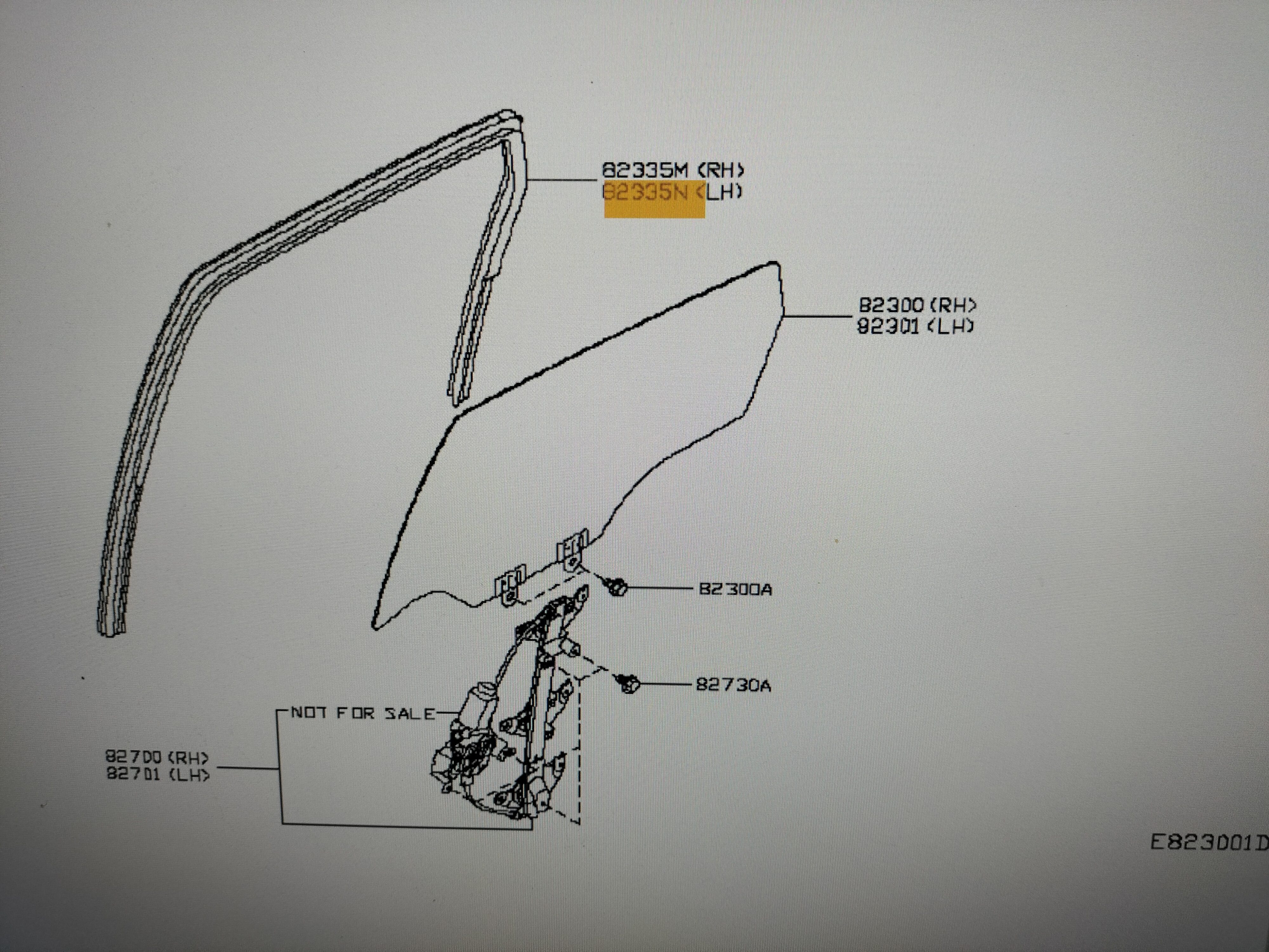 Glass run rubber-rear door window, left-hand Nissan Qashqai J10 82331-JD20A (82331-JD000) Used part.