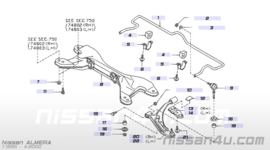 Montageplaat draagarm aan subframe links Nissan 54577-50Y15