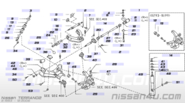 Draagarm rechtsvoor bovenste Nissan Terrano2 R20 54526-7F000 + 54536-01G00 Gebruikt.