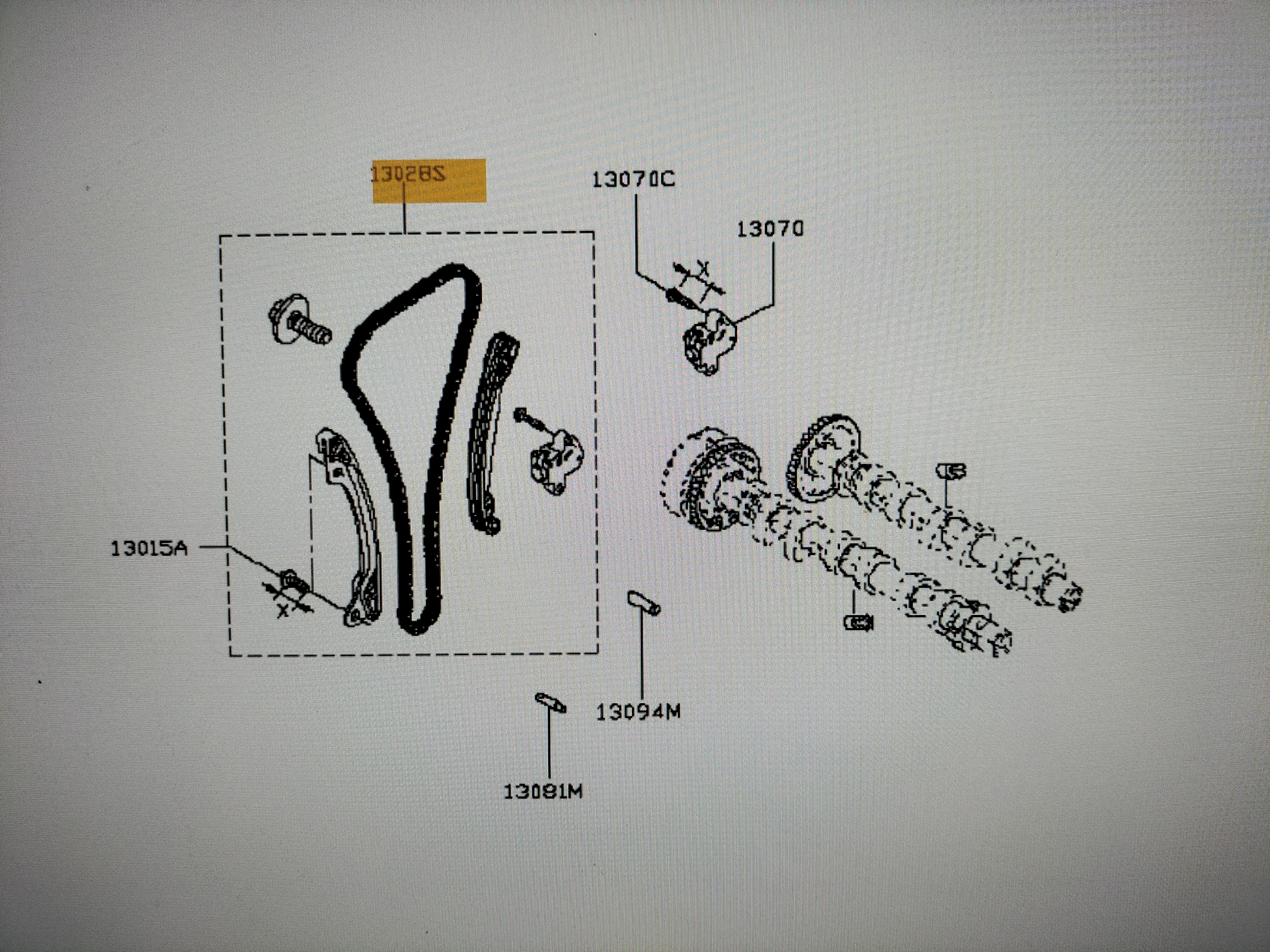 Timing chain set-camshaft HR09DET/ HRA2DDT Nissan 13028-00Q0J C13/ F15/ J11/ K14 Used part.