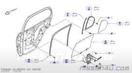 Raamgeleiderubber linksachter Nissan Almera N16 82331-BM720