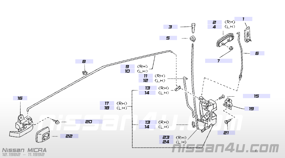 Handle front door outside, right-hand Nissan Micra K10 80606-01B00 Used part.