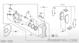 Caliper front left-hand, without pads or shims Nissan Micra K11 41011-99B00 Used part.