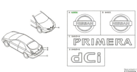 Motorkapembleem Nissan Primera P12 65890-AU300 Gebruikt.