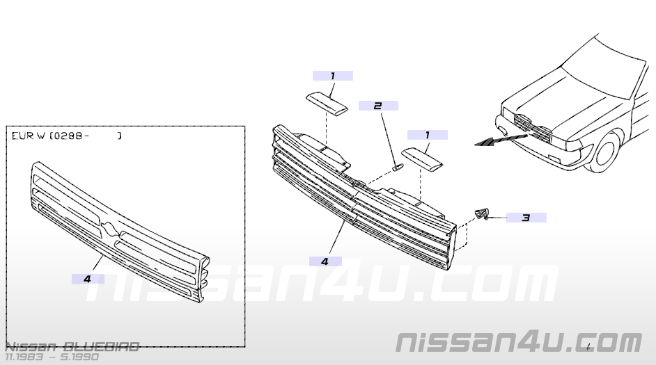 Grille Nissan Bluebird U11 62310-13E00 Origineel.