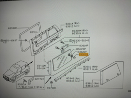Moer zijruit Nissan 76844-15F10 C23/ D21/ D22/ K11/ M10/ N13/ N14/ R20/ S12/ WD21 Origineel.