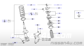 Veerpoot rechtsvoor Nissan 100NX B13 / Nissan Sunny N14 54010-52Y03 + 54302-52C27 Gebruikt.