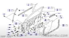 Portierraamgeleider rechtsvoor Nissan Almera N16 80820-BM700