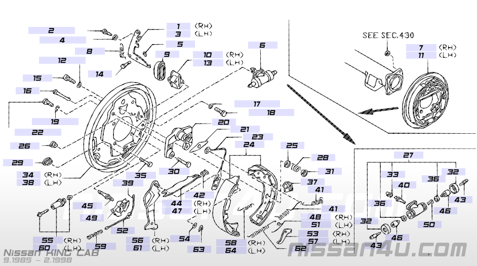 Shoe-set rear brake 254 X 60 Nissan King Cab D21 DD060-31G25 Original.