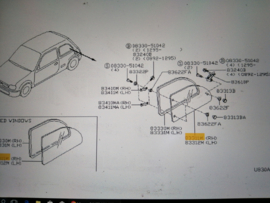 Zijruit rechts Nissan Micra K11 83312-6F610 Gebruikt.