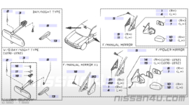 Spiegelglas rechts Nissan Sunny N14 96365-57C00 Origineel.