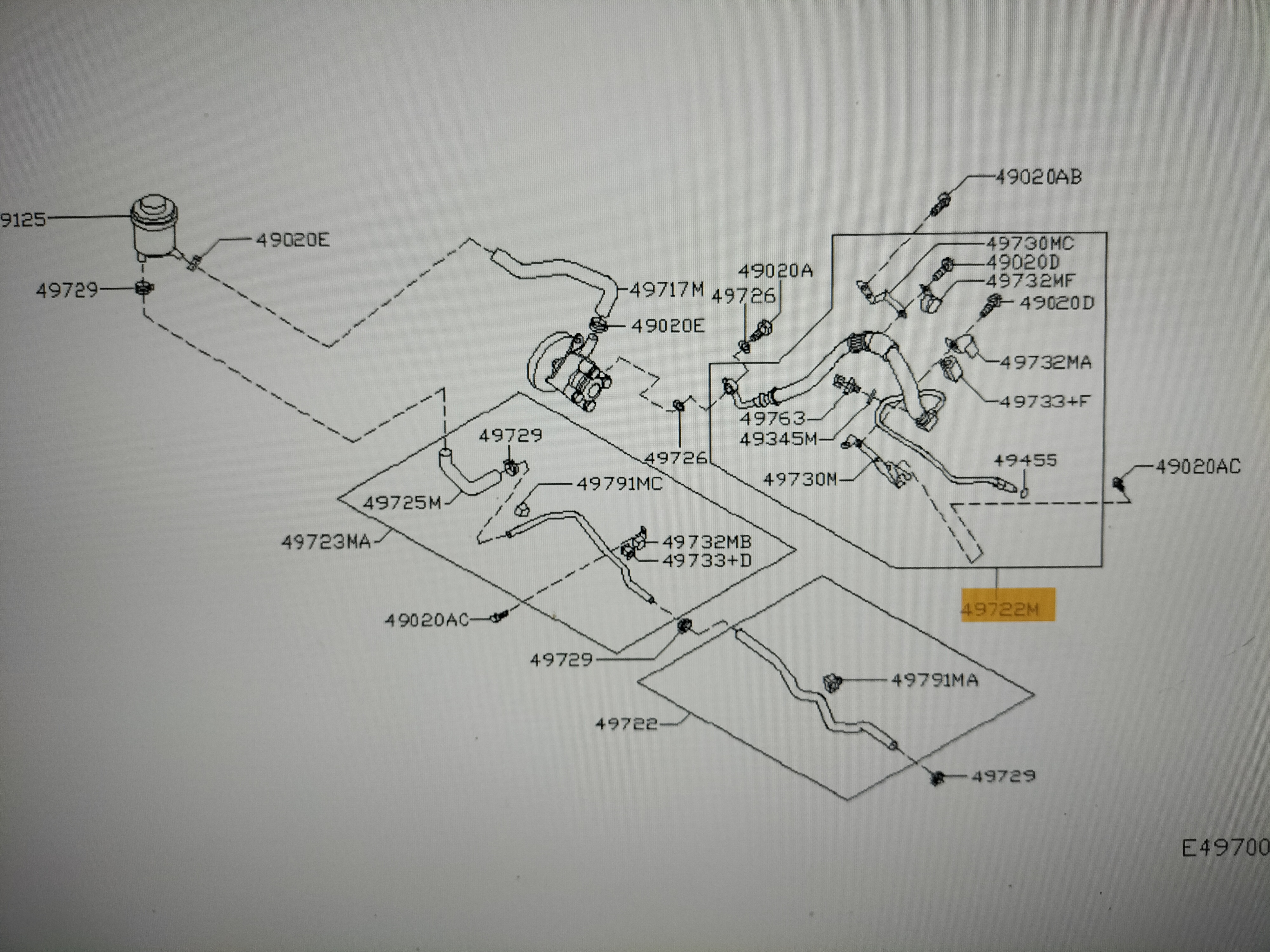 Hose pressure, power steering QR20DE Nissan Primera P12 LHD 49720-AV612 Gebruikt.