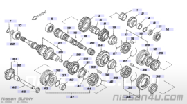 Tandwielset derde, vierde & vijfde versnelling Nissan 32610-M8012 B11/ B12/ B13/ K10/ K11/ M10/ N12/ N13/ N14/ N15/ N16/ P10/ P11/ S14/ T11/ T12/ T72/ U11/ W10/ WP11/ Y10 Origineel.