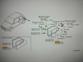 Zijruit rechts Nissan Micra K11 83312-4F300 Gebruikt.
