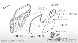 Portierraam linksachter Nissan Almera N16 82263-BM701, met rubber