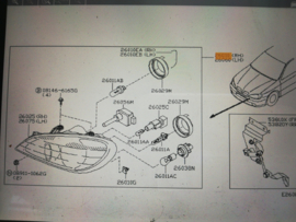 Koplamp rechts Xenon Nissan Primera P11/WP11 facelift 26010-9F629 (26010-9F611) Gebruikt.