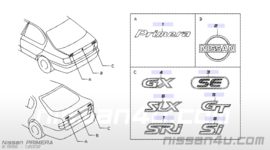 Emblem-trunk lid SE Nissan Primera P11/WP11 84896-2F400 Original.