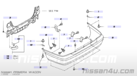 Bevestigingsclip wit afdekplaat achter Nissan Primera Wagon WP11 85099-8F810 Origineel.