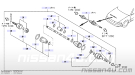 Homokineet wielzijde Nissan 39211-60Y10 B13/ N14/ N15/ N16/ Y10 Nieuw.