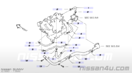 Koelwaterslang GA14DE/GA16DE Nissan 14055-73C05 B13/ N14/ N15/ W10/  Y10 Gebruikt.