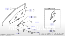 Raammechanisme met motor portier linksvoor Nissan Terrano2 80701-2X005 Nieuw.