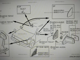 Buitenspiegel rechts Nissan Micra K10 96301-04B18 IKI 8037 Gebruikt.