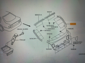 Afdekkap interieur achter rechts Nissan Primera P11 hatchback 90902-9F600 (90902-2F70*) Gebruikt.