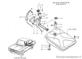 Brandstofvulslang Datsun Sunny B110 Coupe - uitvoering 17229-H1801 Origineel.
