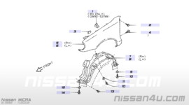 Zijscherm links Nissan Micra K11 63101-73B30 Primer, Nieuw.