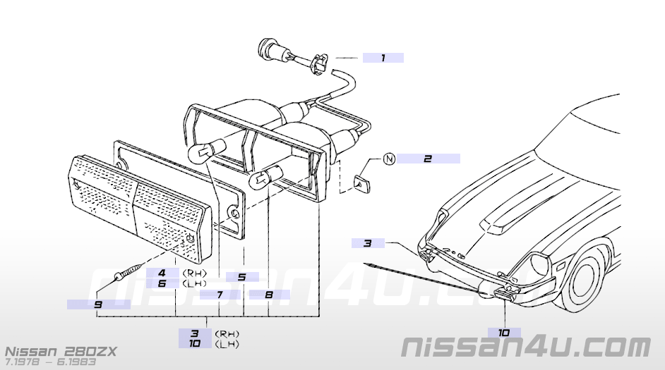 Lamp front combination, left-hand Nissan 280ZX S130 26125-P8600 Original.